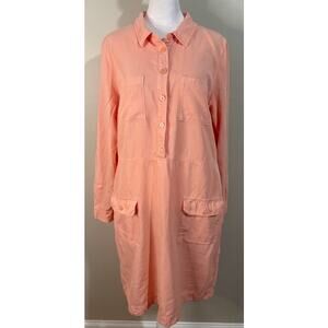 Soft Surroundings Peach Linen Blend Roll Tab Sleeve Shirt Dress Size Medium
